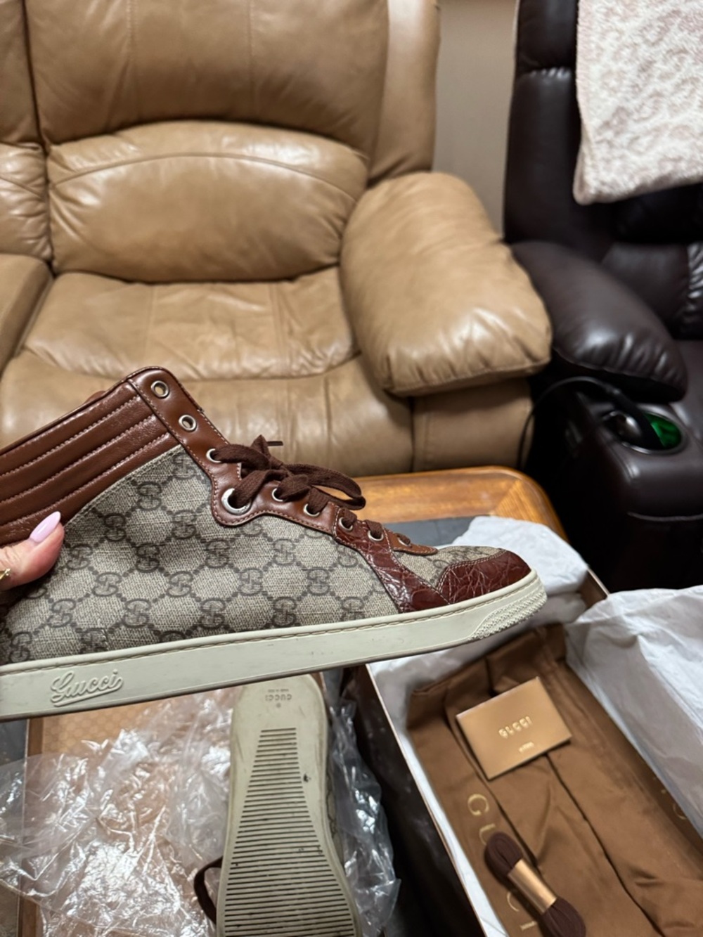 Gucci Brown & Beige GG Monogram High-Top Sneakers